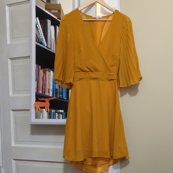 Elegant Mustard Wrap Dress - Picture 1 of 3